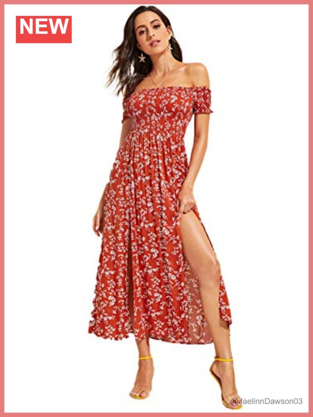 Boho Floral Off Shoulder Split Long A Line Maxi Dress